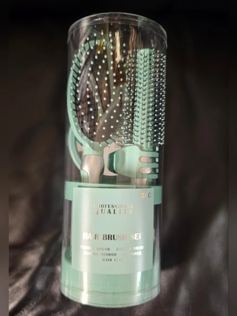 Professional Quality 5-Piece Hair Gift Set Mint Green Brush Mirror Clip NWT